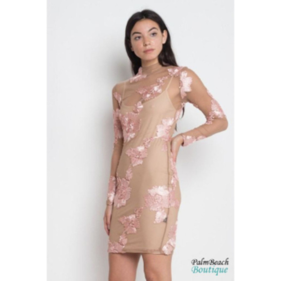 Iris Floral Embroidered Sheer Mesh Dress - Picture 2 of 4